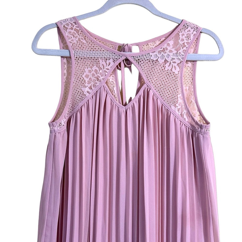 Entro Dusty Rose Pink Lace & Pleated Chiffon Cut Out Sleeveless Dress Size Small - Picture 3 of 14